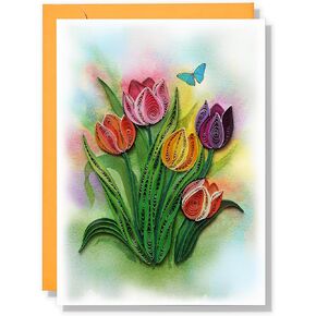 بطاقة عيد الأم ، بطاقة تحية زهرة الخناق الملونة ، بطاقة Quililling Quilled لعيد الميلاد ، عيد الأم ، الحصول على ما يرام ، هو ، لها ، صديق ، رئيس ، مونم ، أبي مع غلاف (زنبق ملون)