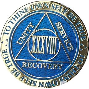 RecoveryChip 38 Year AA ميداليون داستي اللون الأزرق من الذهب مطلي بالذهب XXXVIII