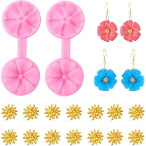 Craftdady 2Pcs Flat Round Flower Petal Silicone Clay Modeling Tool Polymer Clay Flower Press Molds for Clay Earring Charms Flower Clay Texture Molds with Alloy Flower Pistil for Jewelry Making