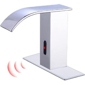 Bathroom Touchless Automatic Faucets Square Tall Body Motion Sensor Waterfall Sink Vessel Mixer Tap (High Chrome)