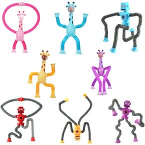 8pcs Telescopic Suction Cup Giraffe Toy with Lights, Suction Cup Giraffe Toy Pop Tubes Robotics Fidget Tubes Sensory Toys Fidget Toys Suction Cup Pop Tube Giraffe Toys for 3-8 Years Boys Girls