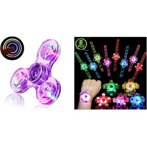 Scione 9 Pack Party Favors for Kids 4-8 8-12 ، 1 pcs led swinners و 8 pack LED Light Up Bidget Spinner Bracelets ، ألعاب تململ الحسية الخفيفة للأطفال ، جوائز Goodie Bag Classers.