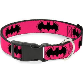 مشبك "BAT Signal-3" طوق بلاستيكي مقطع بلاستيكي ، فوتشسيا/الأسود/الفوشيه ، 1/2 "نطاقات عريضة 8-12" عنق الميديوم