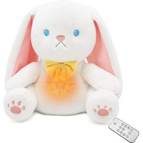 IUTOYYE Breathing Bunny Stuffed Animal, Baby Sleep Soothers Sleep Aid Plush Toy with White Noise Soothing Calming Sound Timer Playback Music Lights Motion Baptism Easter Gifts for Kids Adult
