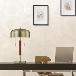 Artiva USA CUPULA, 2-Light, 150W Modern LED Table/Desk Lamp, 21.5" H, Antique Brass & Walnut Finish
