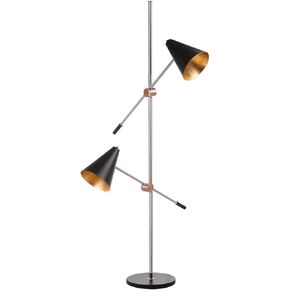 SAFAVIEH Lighting Collection Reed Modern Contemporary Scandinavian Retro Chrome/ Black 71-inch 2-light Living Room Bedroom Home Office Standing Tree Floor Lamp (LED Bulbs Included)