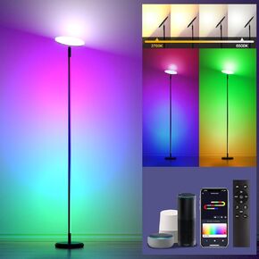 deerdance LED Floor Lamp 2-in-1 Smart RGBWIC Corner Lamp with App Control DIY Music Sync Work with Alexa Google Color Changing Modern Tall Standing Pole Light for Living Room Bedroom Gaming Office