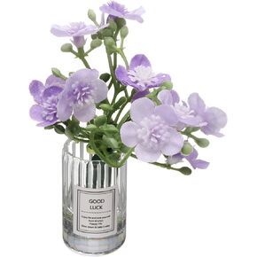 Mini Flowers Dollhouse in Vase, 2.76" Length, Silk Plastic Miniature Dollhouse Accessories with Tiny Large Flower Purple - (Applications: for Fairy Micro House Ornament) 1-Pieces