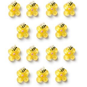 Bee on Flower 20 -Pack Miniature for Fairy Garden, Terrarium Accessories, Mini Accessories, Scrapbooking，Ear Jewelry, Hair Pins, Cartoon Nail Art Decorations - 6 Colors (Yellow)