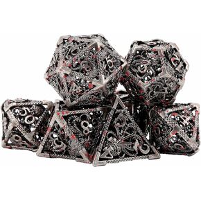 مجموعة Damohony Hollow Octopus Metal Dice ، 7 PCS Polyhedral Dice مجموعة مع مربع معدني لألعاب TRPG