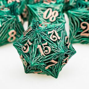 زهر DND المعدني مع مربع ، جذر شجرة الأخضر D و D Dice للاستخدام مع ألعاب D&D RPG Tabletop ، دور متعدد السطوح لعب DICE Set D20 D12 D10 D8 D6 D4
