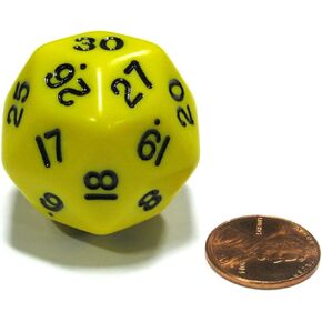 Koplow Games Triantakohedron D30 30 Swide 33mm Jumbo RPG Gaming Dice - أصفر W العدد الأسود