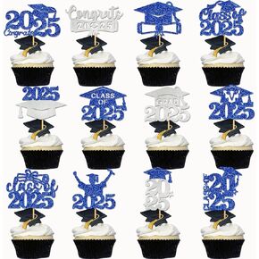 تخرج Cupcake Toppers 2025 فئة زخارف التخرج من 2025 Cupcake يختار تهانينا Cupcake Topcake 2025 تهانينا ديكورات الحفلات (الأزرق الشظية)