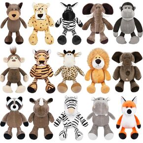 Elcoho 15 Pieces Safari Stuffed Animals Plush Toy 9.8 Inch Jungle Animals Stuffed Toys Cute Zoo Stuffed Animals Plushies Toys for Animal Themed Party Birthday Gifts Class Award