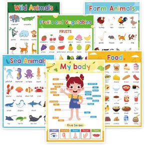 6pcs/مجموعة ملصق تعليمي للحيوانات/الفواكه/الخضار/جزء من الطعام/الجسم ، تعليم Aids Classroom Decora الأطفال الصغار الذين يتعلمون بطاقات وميضات رياض الأطفال A4size 11.22x8.26 بوصة.