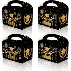 CPTBAG 12 Pack Graduation Party Favors Boxes Class of 2024 Congrats Grad Candy Goodie Boxes Gold Black Congratulate Graduation Boxes Easter Gift Treat Boxes for Grad Party Decorations