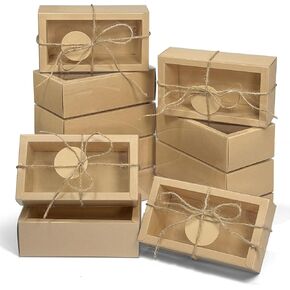 30 Sets Kraft Paper Cardboard Boxes, 6.5x 3.5x 2 Inches Gift Boxes with Clear Window, Homemade Soap Box with Blank Tags and Jute String, Small Gift Boxes for Jewelry, Candy, Wrapping Party Favor