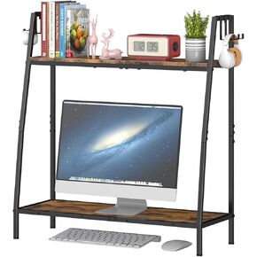 Tuenort Desktop Shelf Organizer, 28.9" Desk Shelf Desk Hutch for Computer Monitor, 2 Tier Desktop Display Rack for Home Office, Rustic Brown