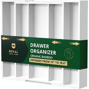 Royal Craft Wood Wood Bamboo Match Murder Organizer - Silverware Organizer - حامل أواني وصينية أدوات المائدة مع مقسمات الدرج المخبودي لأدوات المطبخ والمطبخ (5 فتحات ، طبيعية)