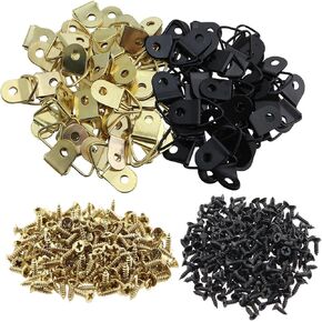 100PCS 21x10mm Gold and Black Decorative Triangle Hanging Ring Picture Frame Hook Metal Clock Artwork Ring Suitable for Clock and Artwork