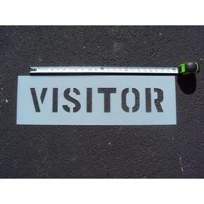 4" VISITOR Parking Lot Stencil - ACTUAL 4 Inch Tall Letters. 3" Wide. 1" Spacing. Spans 22". Wider Font = Easy to Read from a Distance, Driving. (1/16") (.060") American Striping Co.