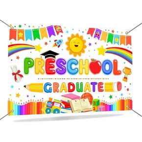 Mocsicka Preschool Banner Banner Kids Rainbow Pencil Pencil رياض الأطفال التخرج ، الخلفية ، الخلفية ، التهاني ، Decorations ، Decorations Photo Props 70.8 × 43.3 Inch (White)