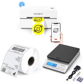MUNBYN 130B Bluetooth Thermal Label Printer+Thermal Direct Shipping Label (Pack of 500 4x6 Per Roll Labels)+Shipping Scale, Accurate 66lb/0.1oz Postal Scale