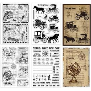 Globleland 4 Sheets Travel Travel Clear Stamps for Card Carriage Diary Postcards Silicone Clear Stamp Seals Adventure Transparent Stamps for DIY Scrapbort