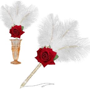 CROWN GUIDE Feather Ballpoint Pen Ink Quill Pen for Wedding Guest Book - Antique Rose Feather Pen Fancy Soft Fluffy Pens Wedding Signature Pens for Signing Bridal Shower Party Office Calligraphy Pen