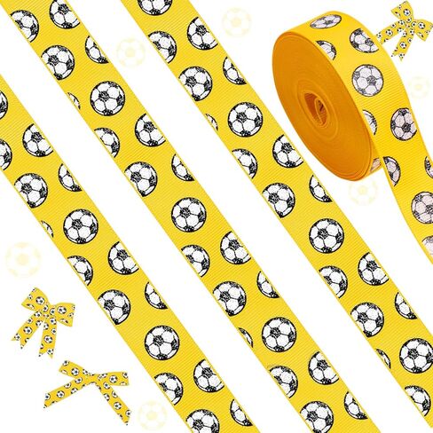 Roceei 10 ياردة شرائط كرة القدم Glitter Grosgrain Soccer Decorations Decorations Drections Black White Ball Wrapp Craft for Sport Team Decoration and Thief Party Party Crafts Team (Red) in Kuwait