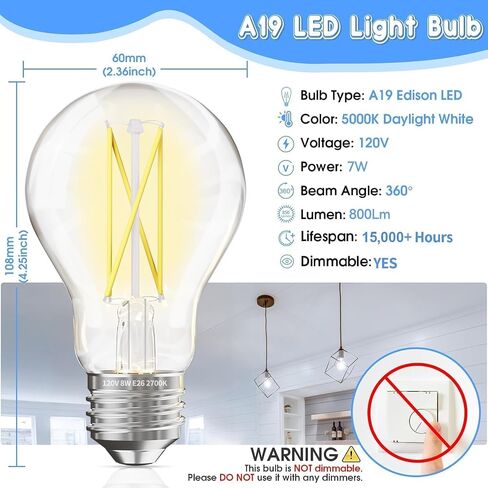 VOLIVO 24 Pack Vintage LED Bulbs, A19 Dimmable Light, 2700K Warm White, 60W Equivalent, CRI 80+, Clear Glass Filament, 7W, E26 Standard Base, Classic Edison Antique Style for Home in Saudi Arabia