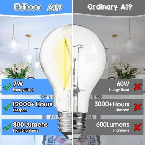 VOLIVO 24 Pack Vintage LED Bulbs, A19 Dimmable Light, 2700K Warm White, 60W Equivalent, CRI 80+, Clear Glass Filament, 7W, E26 Standard Base, Classic Edison Antique Style for Home in Saudi Arabia