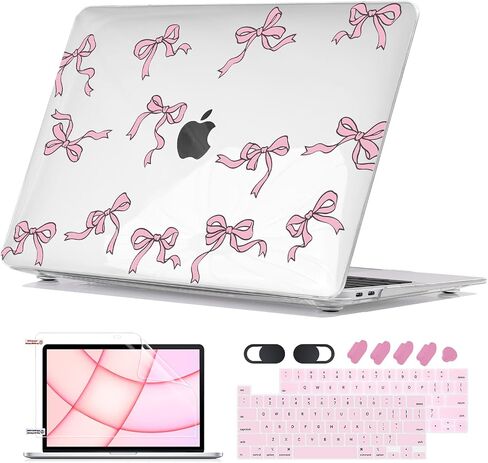 for MacBook Pro 13 inch Case M2 M1 A2338 A2251 A2289 A2159 A1989 A1706 (2016-2025 Release) Touch Bar, Clear Printed Pattern Plastic Hard Shell Keyboard Cover & Screen Protector, Bowknot in Kuwait