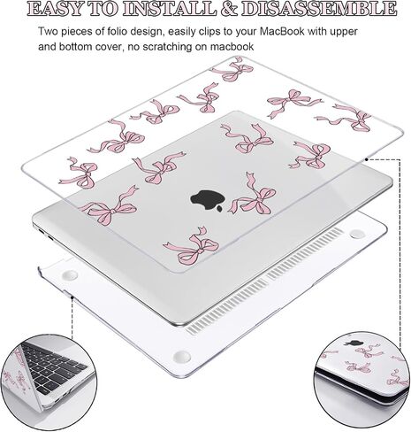 for MacBook Pro 13 inch Case M2 M1 A2338 A2251 A2289 A2159 A1989 A1706 (2016-2025 Release) Touch Bar, Clear Printed Pattern Plastic Hard Shell Keyboard Cover & Screen Protector, Bowknot in Kuwait