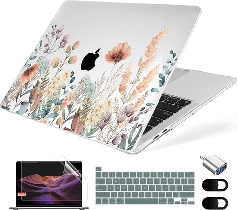 Compatible with MacBook Pro 13 inch Case 2022 2021 2020 Release M2 M1 A2338 A2251 A2289, Plastic Hard Shell&Keyboard Cover&Screen Protector&Webcam Cover&Type-C Adapter, Geometric Flowers in Kuwait