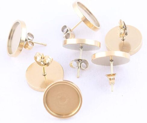 20pcs الفولاذ المقاوم للصدأ مقاوم للقران قاعدة ملائمة 12 مم cabochon إعدادات الحوار ديي ما بعد الأقراط في الفراغات لصنع المجوهرات (مطلي بالذهب) in Kuwait