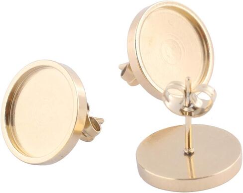 20pcs الفولاذ المقاوم للصدأ مقاوم للقران قاعدة ملائمة 12 مم cabochon إعدادات الحوار ديي ما بعد الأقراط في الفراغات لصنع المجوهرات (مطلي بالذهب) in Kuwait