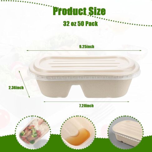 TINSKY 50 Pack Meal Prep Containers 32 Oz Paper Bowls with Lids Large Deep Rectangle Disposable Food Containers for Burrito, Nacho, Salad, Pasta in Saudi Arabia