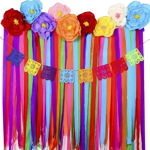 TaoBary 16 Pcs Mexican Paper Flowers Mexican Party Decorations Streamer Backdrop and Papel Picado Banner Mexico Fiesta Party Decorations Supplies Set for Cinco De Mayo Party Wedding(Classic Style) in Kuwait