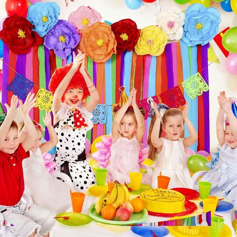 TaoBary 16 Pcs Mexican Paper Flowers Mexican Party Decorations Streamer Backdrop and Papel Picado Banner Mexico Fiesta Party Decorations Supplies Set for Cinco De Mayo Party Wedding(Classic Style) in Kuwait