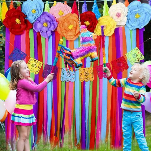 TaoBary 16 Pcs Mexican Paper Flowers Mexican Party Decorations Streamer Backdrop and Papel Picado Banner Mexico Fiesta Party Decorations Supplies Set for Cinco De Mayo Party Wedding(Classic Style) in Kuwait