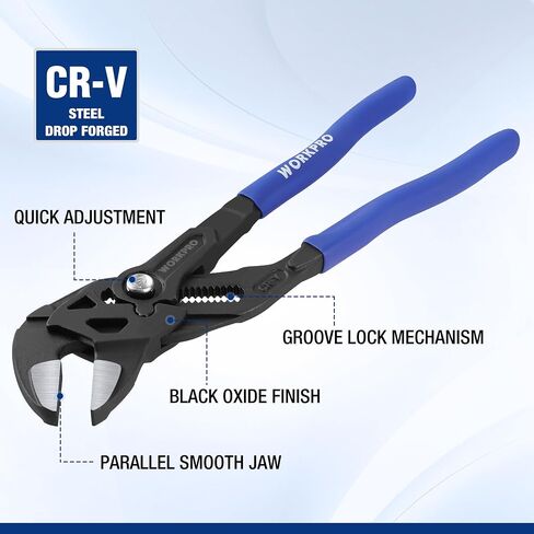 WORKPRO Pliers Wrench Set, 7 & 10-Inch CR-V Construction Wrench Pliers, Adjustable Parallel Smooth Jaw Pliers, Black Finish, Groove Lock Mechanism in Kuwait
