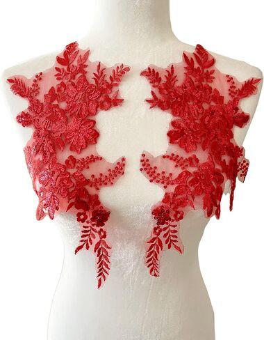 PEPPERLONELY 1 Pair Lace Sequin Flower Sew on Embroidered Lace Applique Wedding Dress Bride's Headdress Adornment DIY Patch Clothing Accessories, 14 x 9 Inches - Silver Gray in Saudi Arabia