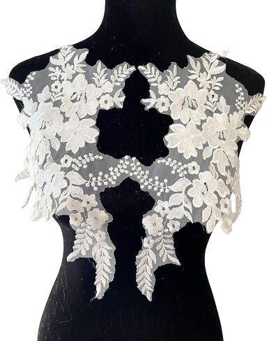 PEPPERLONELY 1 Pair Lace Sequin Flower Sew on Embroidered Lace Applique Wedding Dress Bride's Headdress Adornment DIY Patch Clothing Accessories, 14 x 9 Inches - Silver Gray in Saudi Arabia