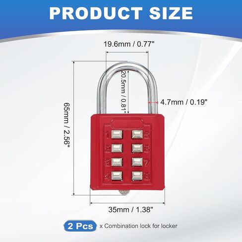 MECCANIXITY Combination Padlock, 8-Digit Push Button Padlock 4-Position Locking Mechanism Security Combination Lock for Locker Gym Sports Locker Cabinet Toolbox (Black, Pack of 2) in Kuwait