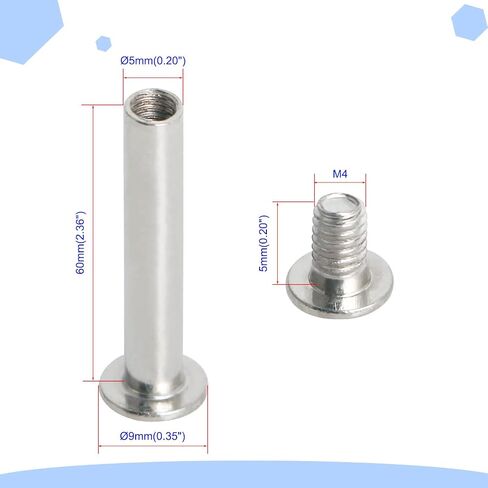 Aopin Scrapbook Photo Albums Screw Post Fit for 0.2inch(5mm) Hole Dia, Female M4x35mm Butt Screw for Binding Leather Saddles Purses Belt Repair, Carbon Steel Nickel Plating, Silver, 10 Sets in Saudi Arabia