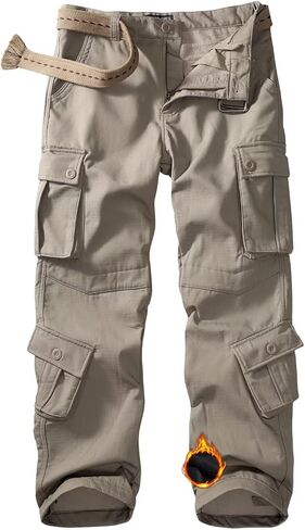 Men's Fleece Lined Camo Hiking Tactical Ripstop Pants Winter Outdoor Work Cargo Pants with 8 Pockets(No Belt) in Kuwait