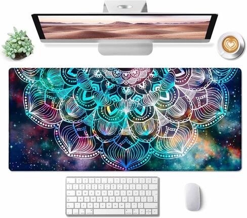 Desk Mat, XXL Large Gaming Mouse Pad, Anti-Slip Rubber Base Mousepad with Stitched Edges, Keyboard Mouse Mat Big Desk Pad for Work, Game, Office, Home,35.4x15.7 inch Mandala Art in Saudi Arabia