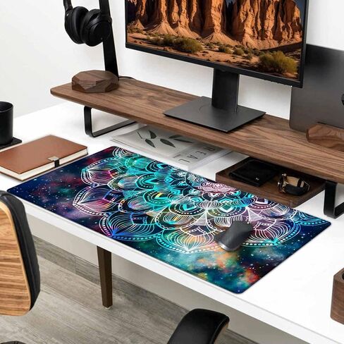 Desk Mat, XXL Large Gaming Mouse Pad, Anti-Slip Rubber Base Mousepad with Stitched Edges, Keyboard Mouse Mat Big Desk Pad for Work, Game, Office, Home,35.4x15.7 inch Mandala Art in Saudi Arabia