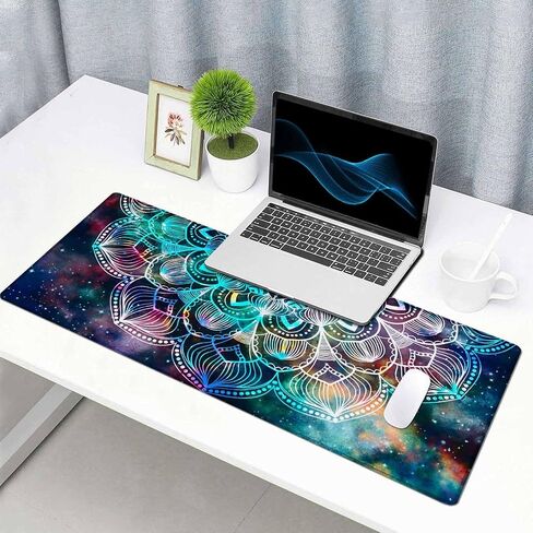 Desk Mat, XXL Large Gaming Mouse Pad, Anti-Slip Rubber Base Mousepad with Stitched Edges, Keyboard Mouse Mat Big Desk Pad for Work, Game, Office, Home,35.4x15.7 inch Mandala Art in Saudi Arabia